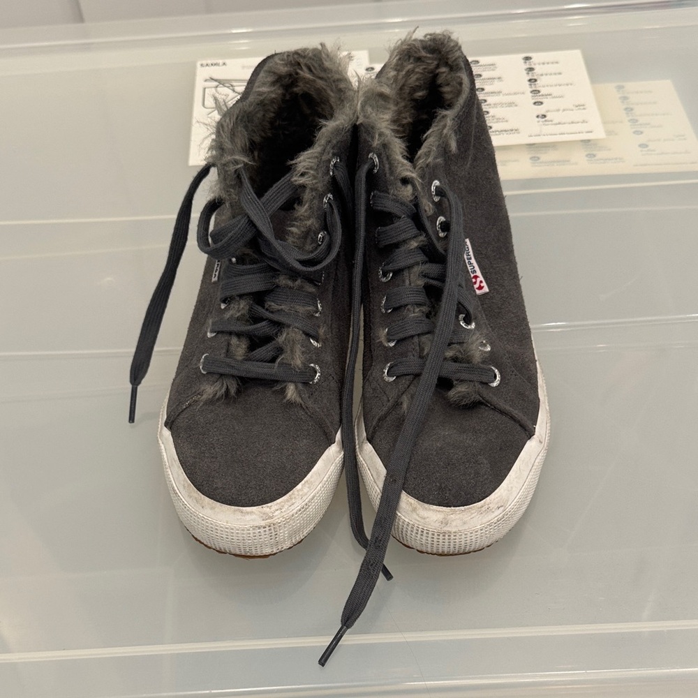 Superga Gray Faux Fur-Lined Sneakers
